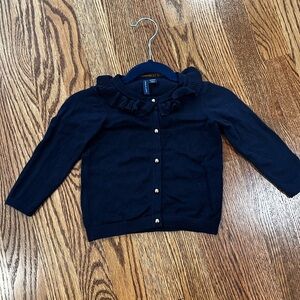 Janie and Jack navy blue ruffle collar cardigan 12-18m